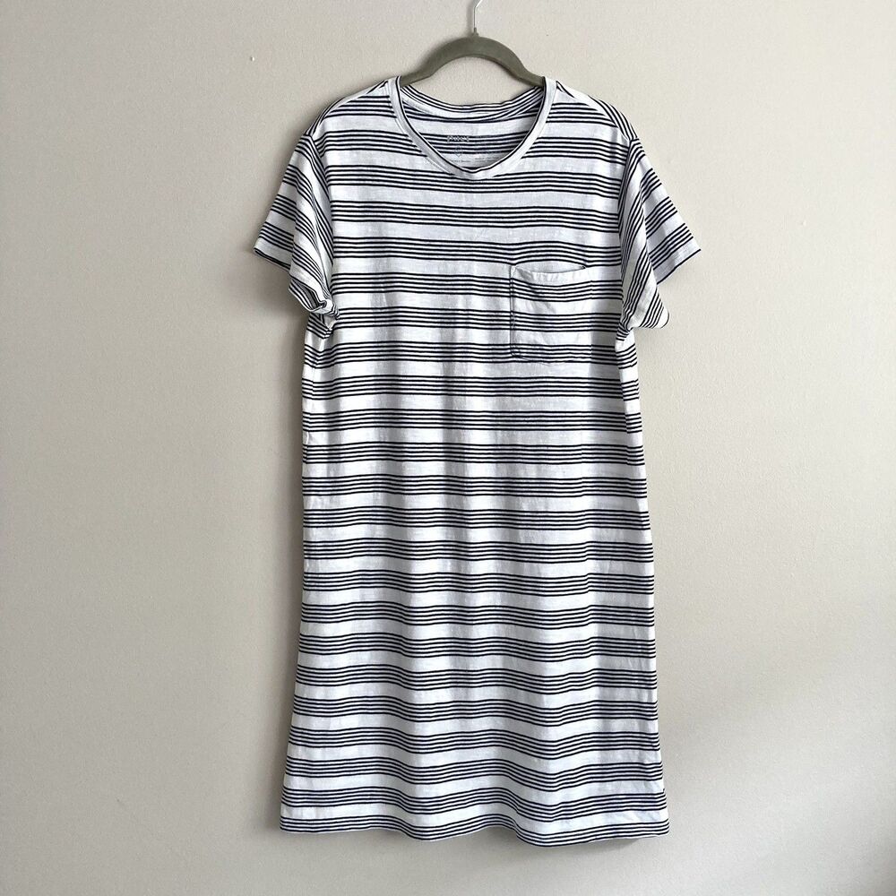 Pact Womens Medium Striped Organic Cotton Pocket T-Shirt Dress Short Sleeve Midi
